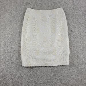 Carmen Marc Valvo Signature Lace and Beaded Skirt Womens 4 Ivory Overlay Knee